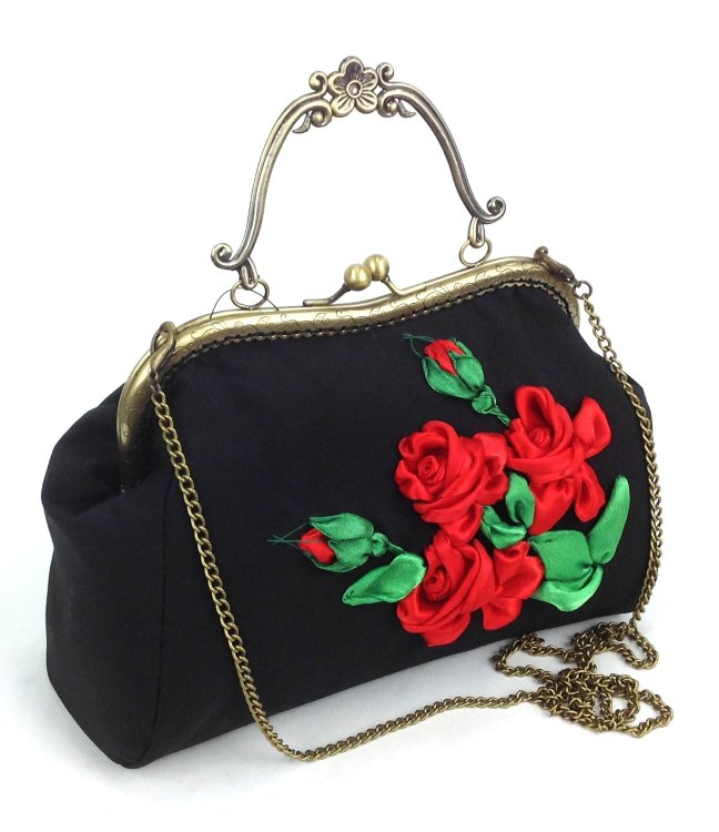 Женская сумка Саквояж 773 черный розы цвет фото
