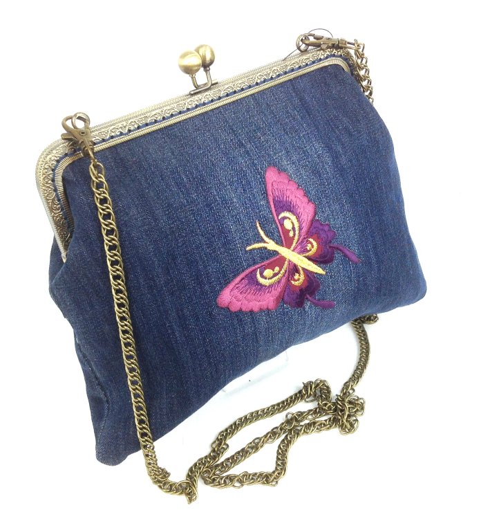 Женская сумка Саквояж 775 синий бабочка цвет фото